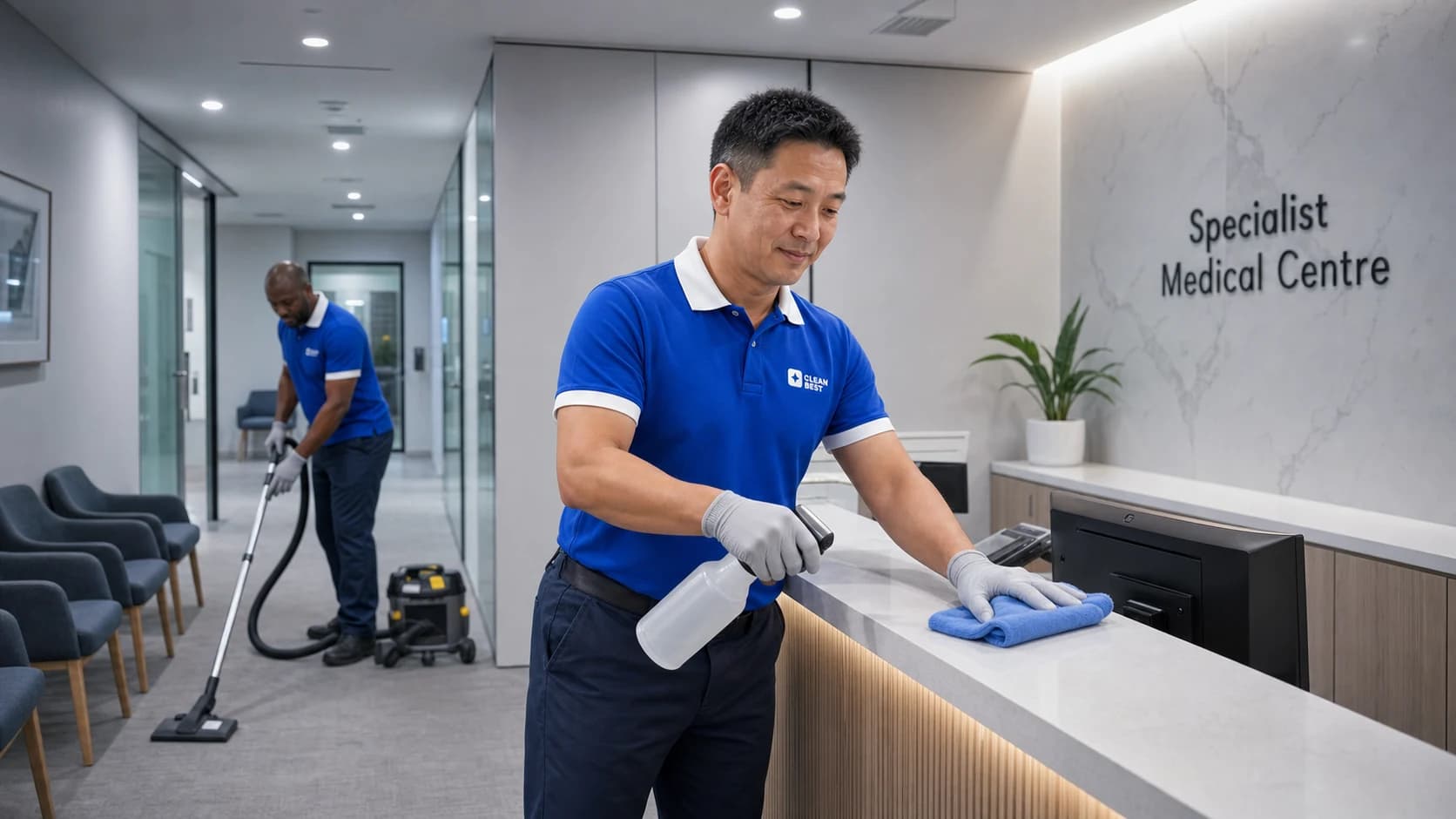 Clean Best operator disinfecting a treatment room in a Sydney medical centre NSW